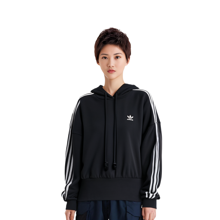 (Women) adidas Originals Black Hoodie Retro Pullover with Side Stripes H37812 圖 6