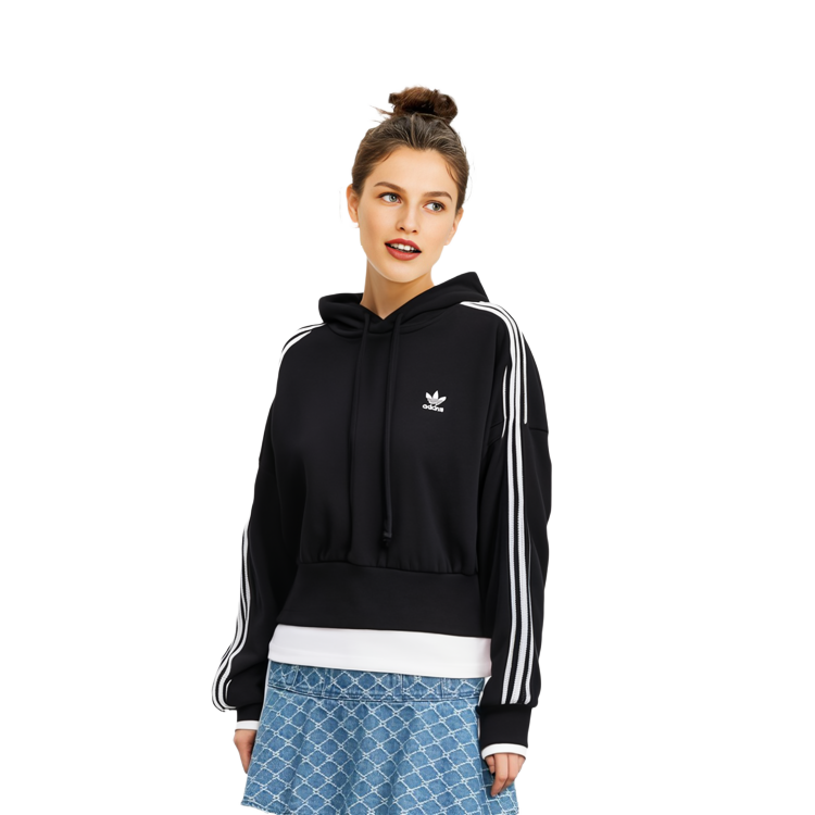 (Women) adidas Originals Black Hoodie Retro Pullover with Side Stripes H37812 圖 9