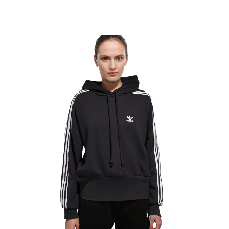 (Women) adidas Originals Black Hoodie Retro Pullover with Side Stripes H37812 圖 10