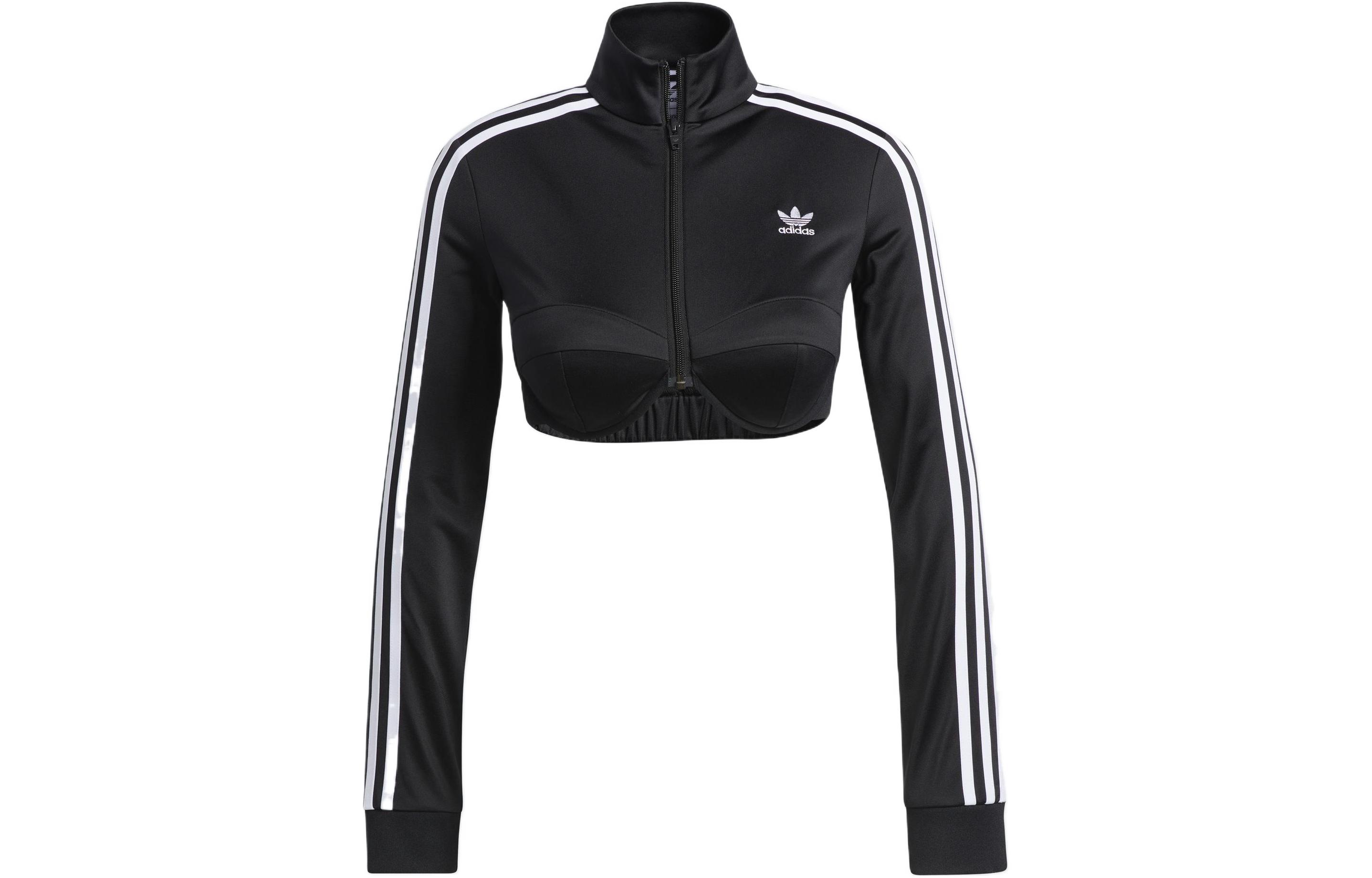 (Women) adidas Originals Black Logo Print Zip-Up Short Jacket. HL6478