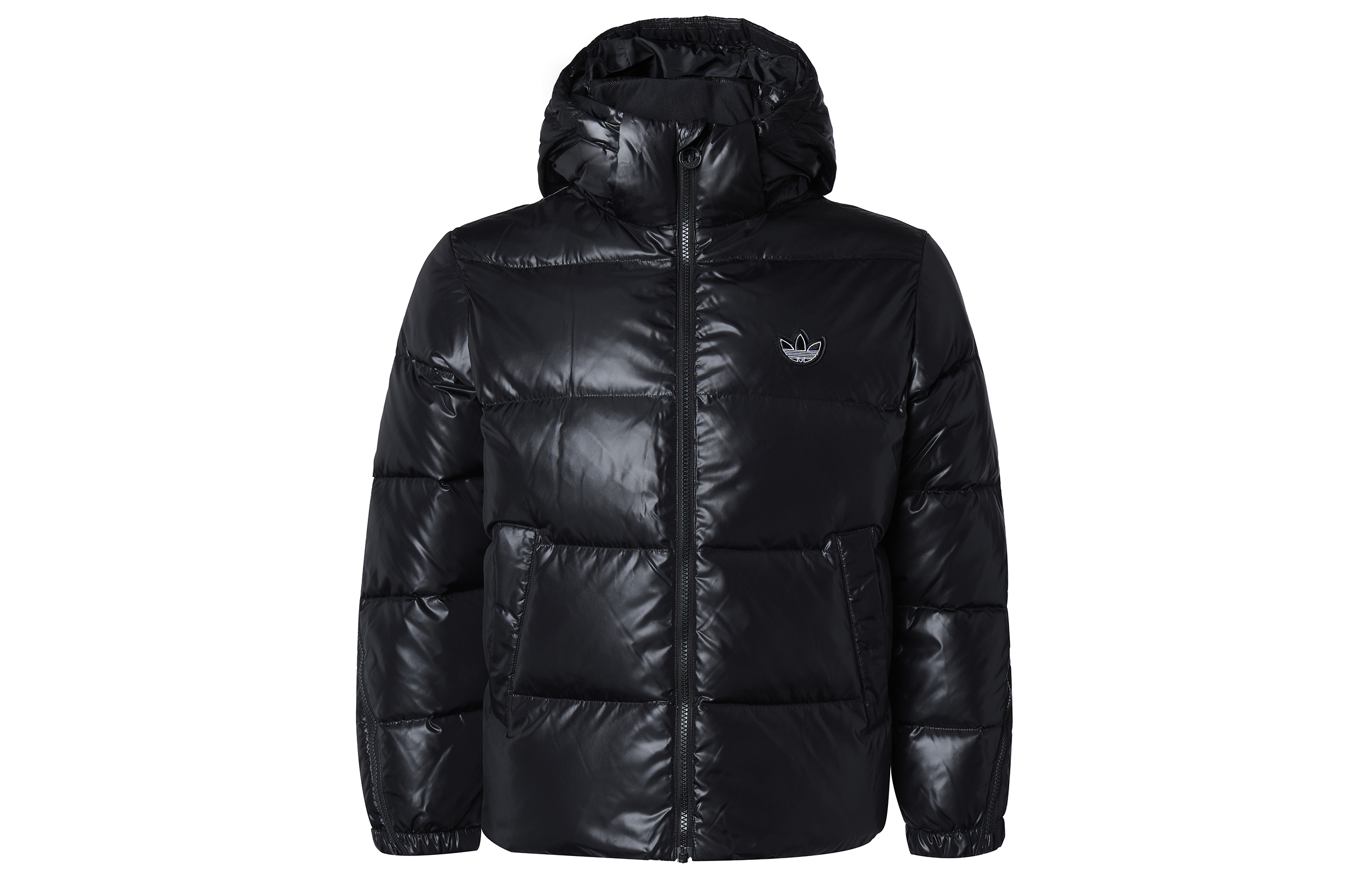 (Women) Adidas Originals Black Logo Puffer Jacket with Hood and Zip Cuffs H36774