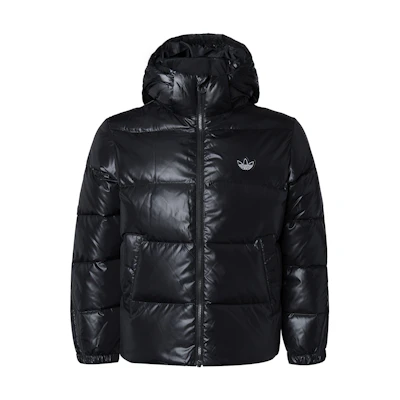 (Women) Adidas Originals Black Logo Puffer Jacket with Hood and Zip Cuffs H36774