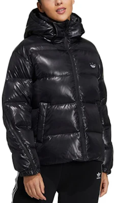 (W) Adidas Originals 黑色連帽徽標羽絨外套配拉鍊袖口 H36774 Shop (W) Adidas Originals 黑色連帽徽標羽絨外套配拉鍊袖口 H36774