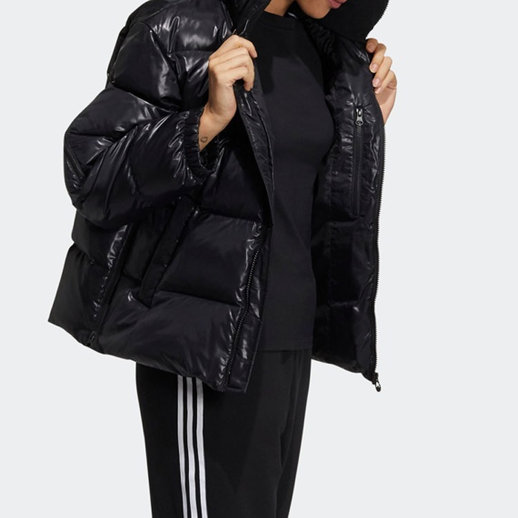 Purchase (W) Adidas Originals 黑色連帽徽標羽絨外套配拉鍊袖口 H36774