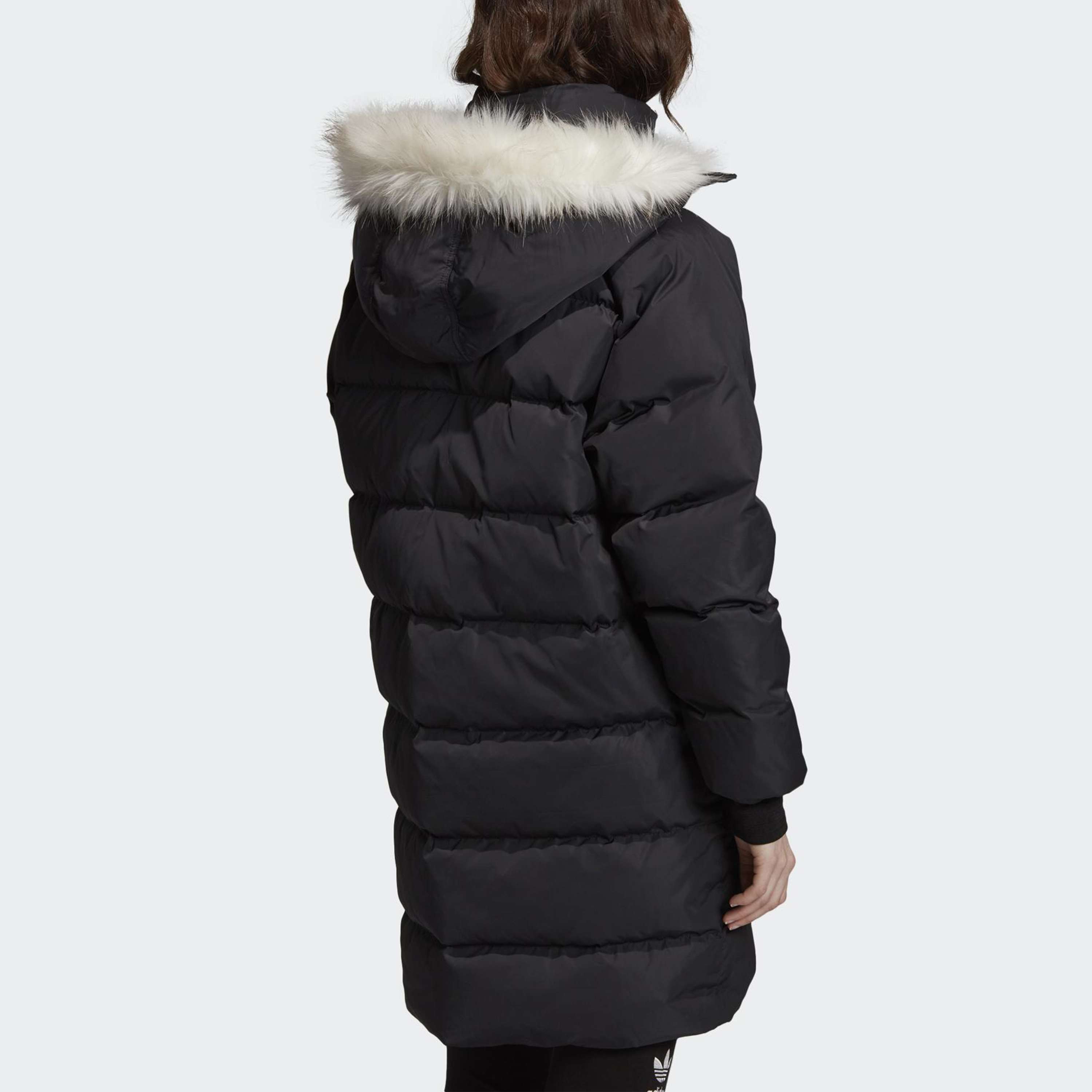 Purchase (W) 阿迪达斯Originals黑色长款连帽羽绒外套冬季夹克 FL0042