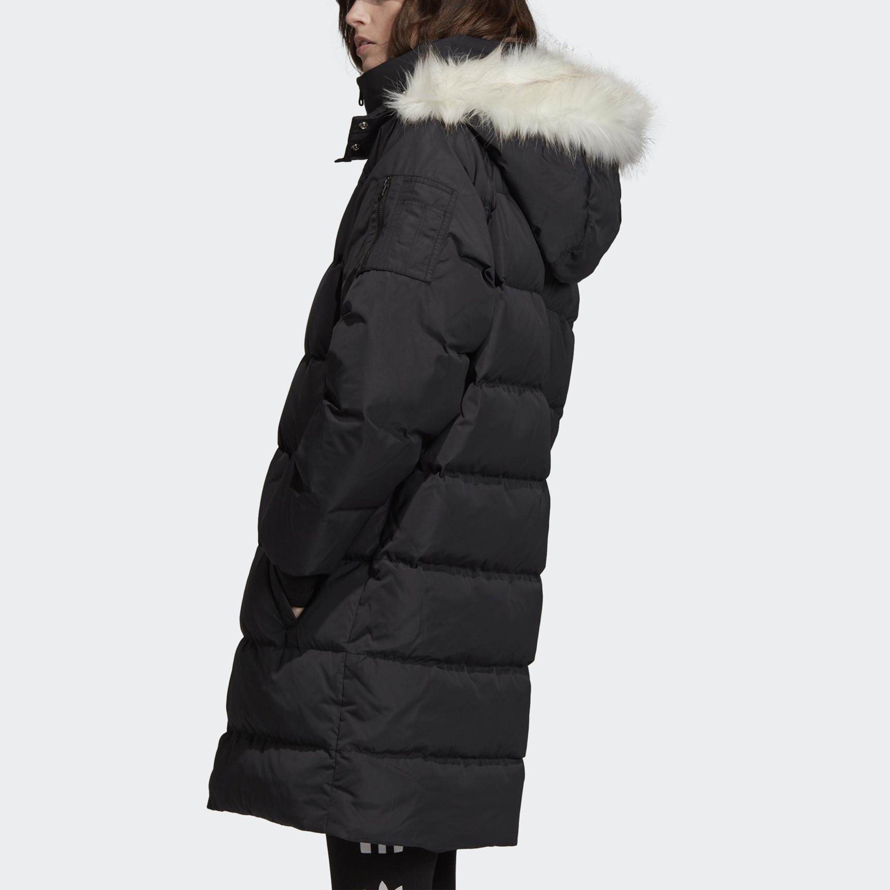 Details for (W) 阿迪达斯Originals黑色长款连帽羽绒外套冬季夹克 FL0042