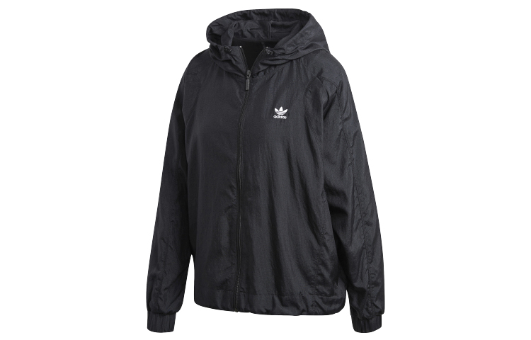 (Women) adidas Originals Black Loose Fit Hooded Zip Windbreaker Jacket FL4126