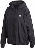 (Women) adidas Originals Black Loose Fit Hooded Zip Windbreaker Jacket FL4126 (Women) adidas Originals Black Loose Fit Hooded Zip Windbreaker Jacket FL4126