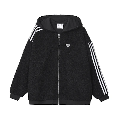 (Women) Adidas Originals Black Pink Full Zip Fleece Hoodie Jacket FU3825