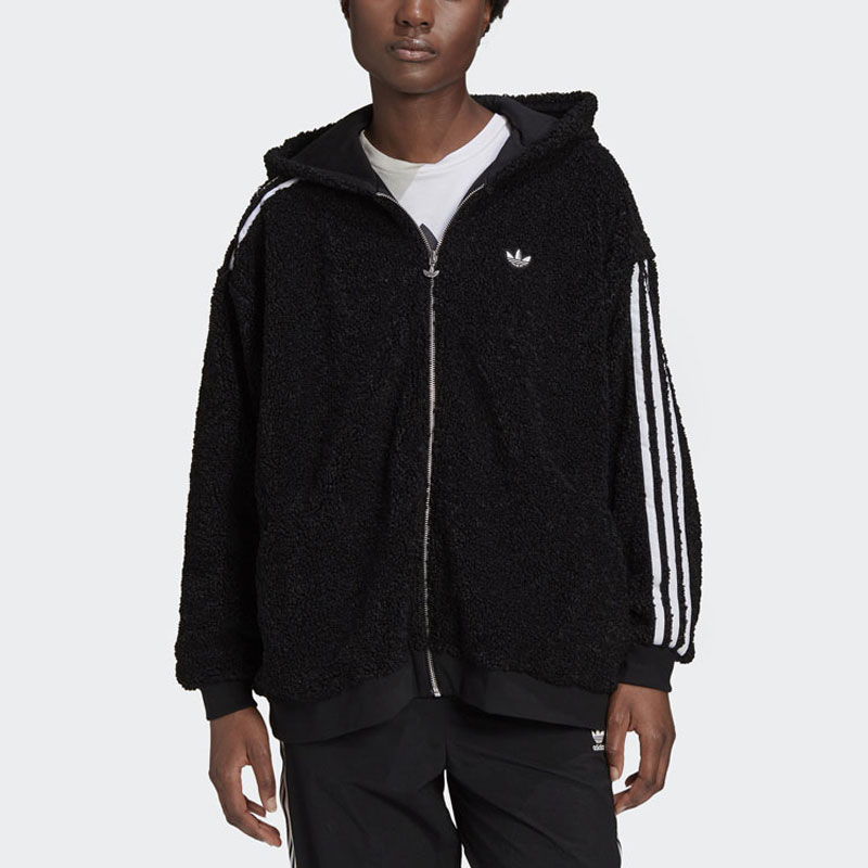 Shop (W) Adidas Originals Hoodie Jaket Fleece Hitam Pink Zipper Penuh FU3825