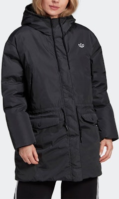 (W) アディダスオリジナルス ブラック刺繍ロゴ入りダウンジャケット. GK8549 Shop (W) アディダスオリジナルス ブラック刺繍ロゴ入りダウンジャケット. GK8549