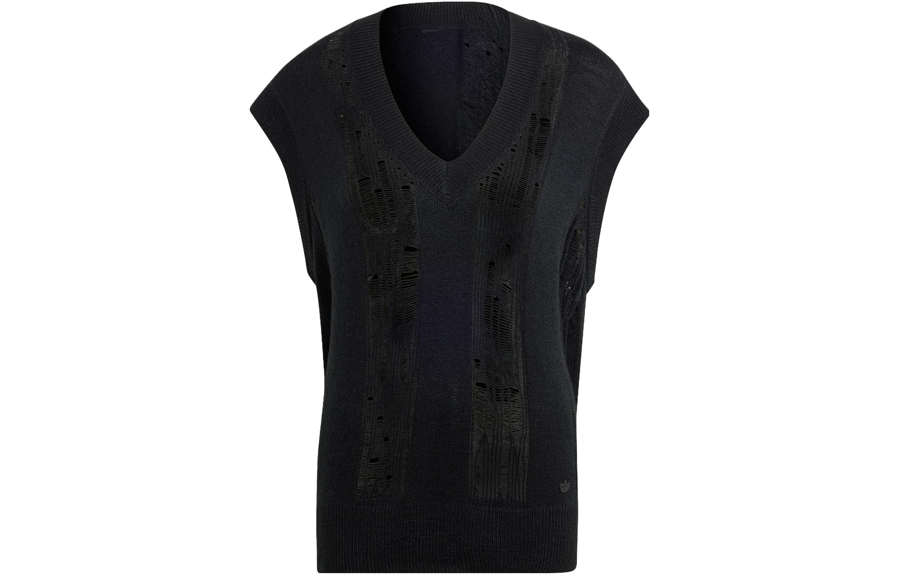 (Women) adidas Originals Black Solid Knit Loose-Fit V-Neck Vest IW0263