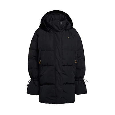 (Women) adidas Originals Black Winter Down Jacket with Fur Collar Hoodie. GU1782