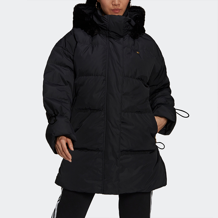 Lookbook (W) 阿迪达斯三叶草黑色冬季羽绒服毛领连帽夹克. GU1782