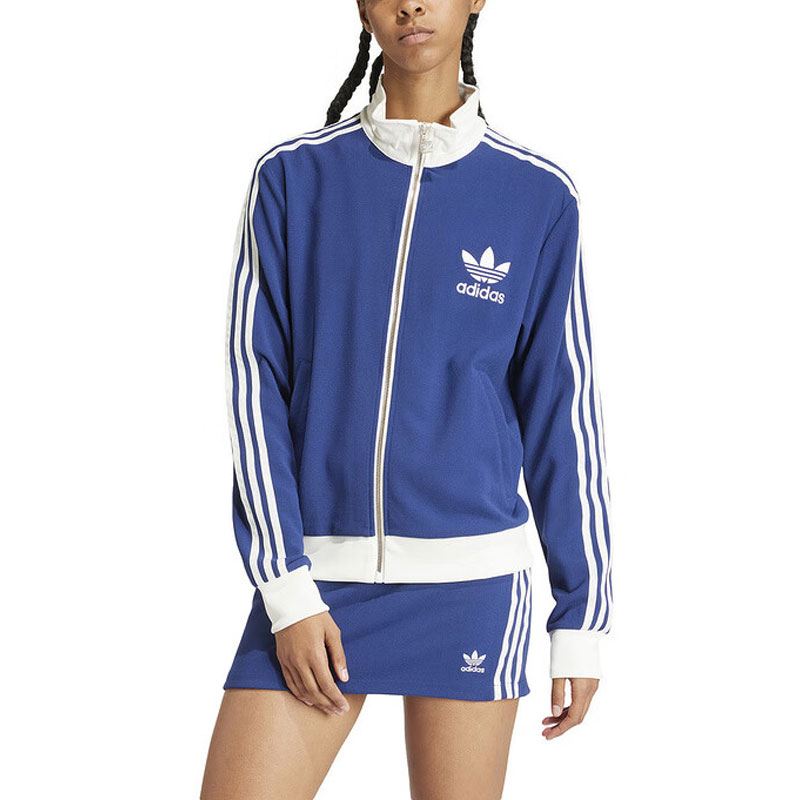 Lookbook (W) adidas Originals Jaket Track Retro Biru dengan Logo 3-Stripes IR6123