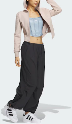 (W) 아디다스 오리지널 코르셋 후드 재킷 그레이 브라운 로고 운동 코트 IX1907 Details for (W) 아디다스 오리지널 코르셋 후드 재킷 그레이 브라운 로고 운동 코트 IX1907