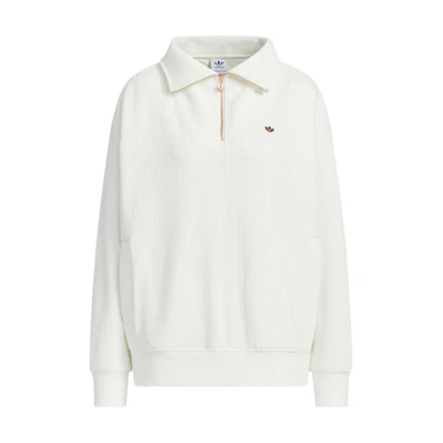 (Women) adidas Originals Cozy Zip Crew Half-Zip Sweatshirt Off-White Casual Top JM8059