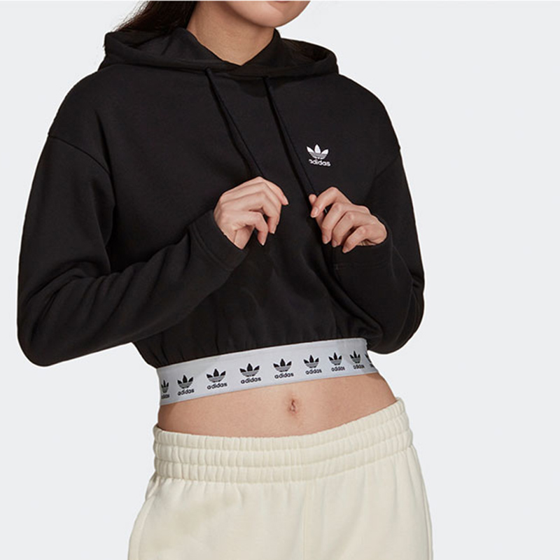 (Women) adidas Originals Cropped Black Hoodie with Trefoil Logo and Drawstring HB6031 圖 3