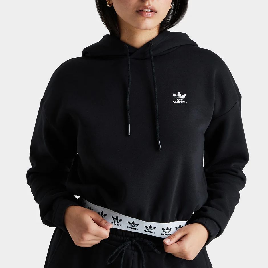 (Women) adidas Originals Cropped Black Hoodie with Trefoil Logo and Drawstring HB6031 圖 6