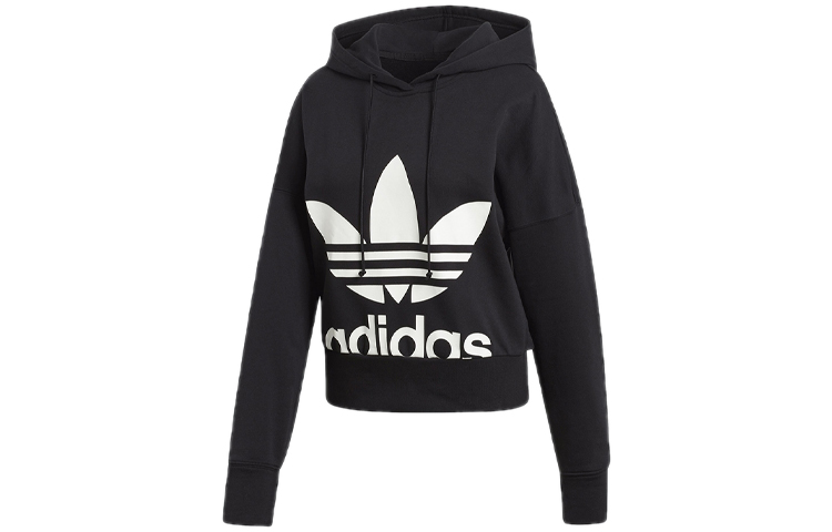 (Women) adidas Originals Cropped Hoodie Black Pullover Casual Streetwear EC1874