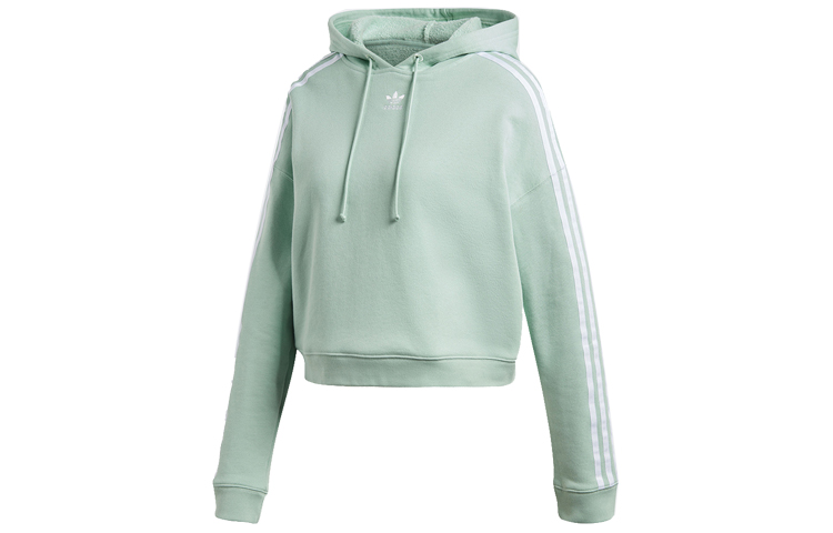 (Women) adidas Originals Cropped Hoodie Green with Three-Stripe Sleeves DH3131