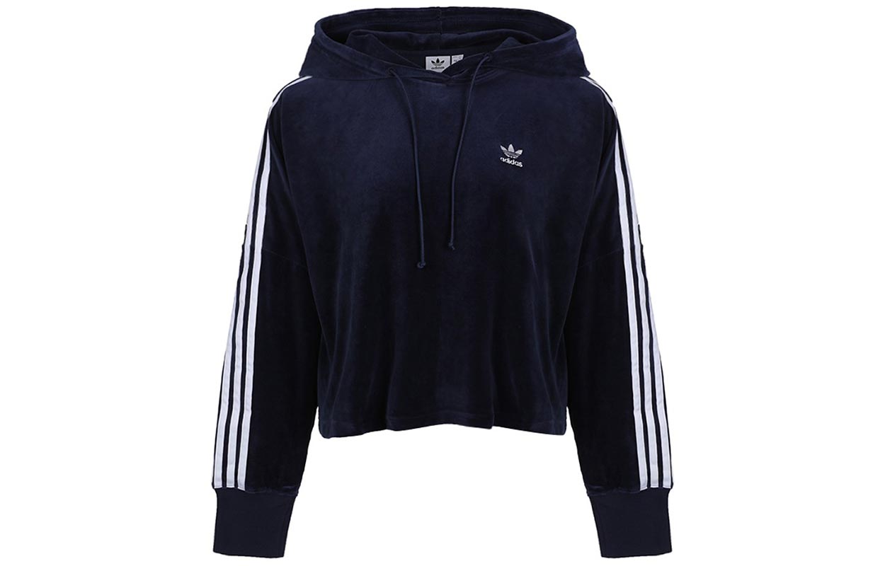 (Women) adidas Originals Cropped Hoodie Navy Blue Sports Pullover Sweatshirt GD2289