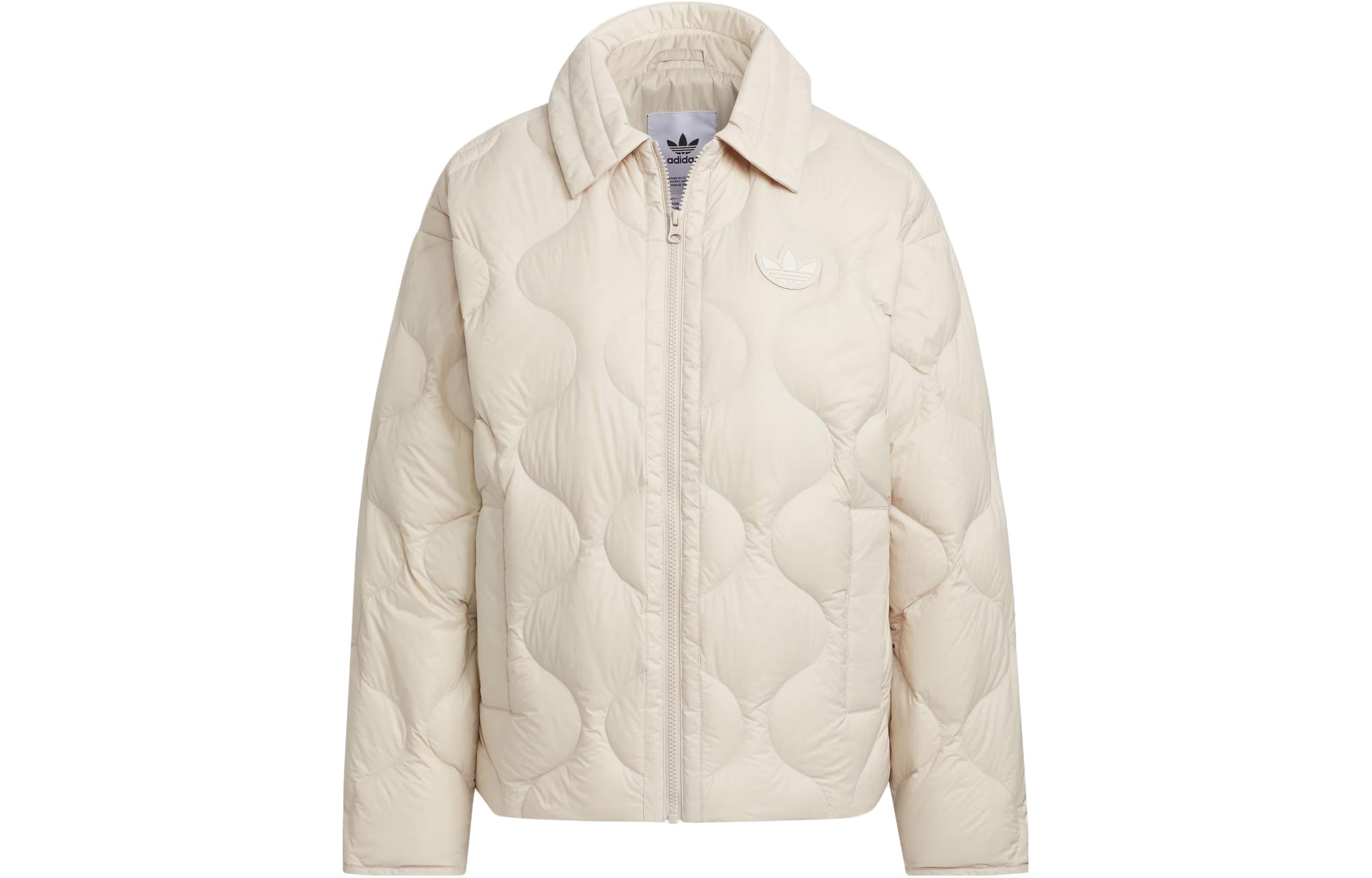 (Women) adidas Originals Down Short Jacket Off-White Puffer Coat with Logo IK2800