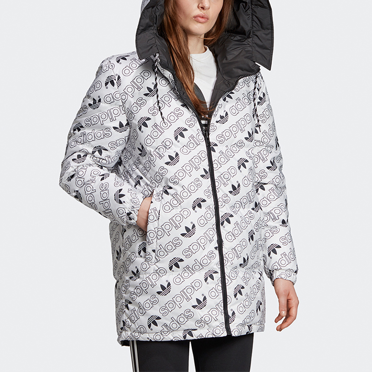 Purchase (W) アディダス オリジナル デュアルサイド フーデッド パファージャケット ブラック/ホワイト ED4745