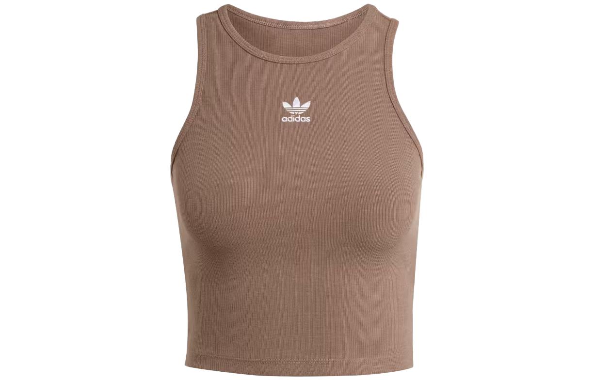 (Women) adidas Originals Essential Logo Brown Sleeveless Crop Top. IR5931