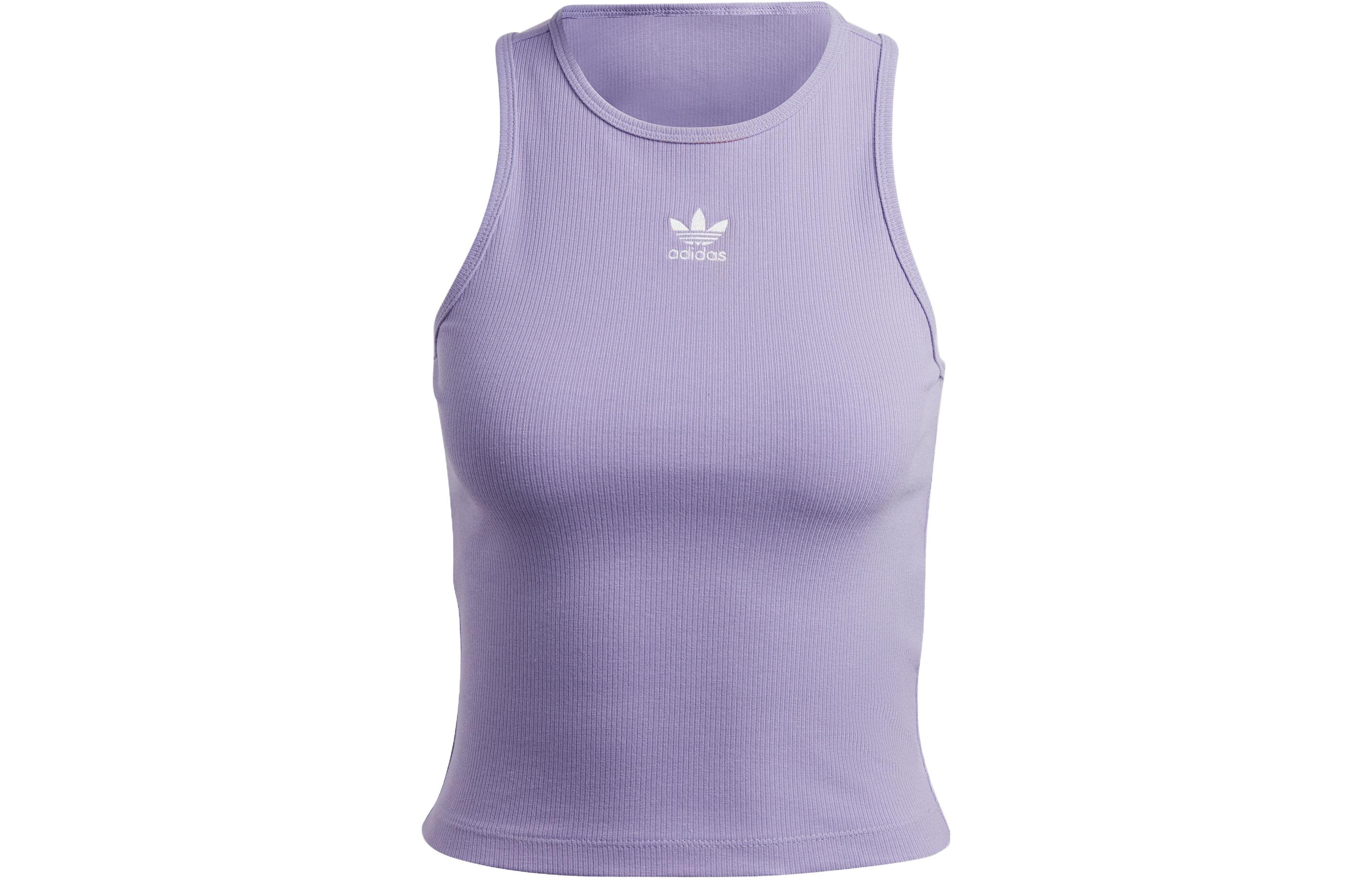 (Women) adidas Originals Essential Logo Ribbed Tank Top Lavender Purple - . IB9112