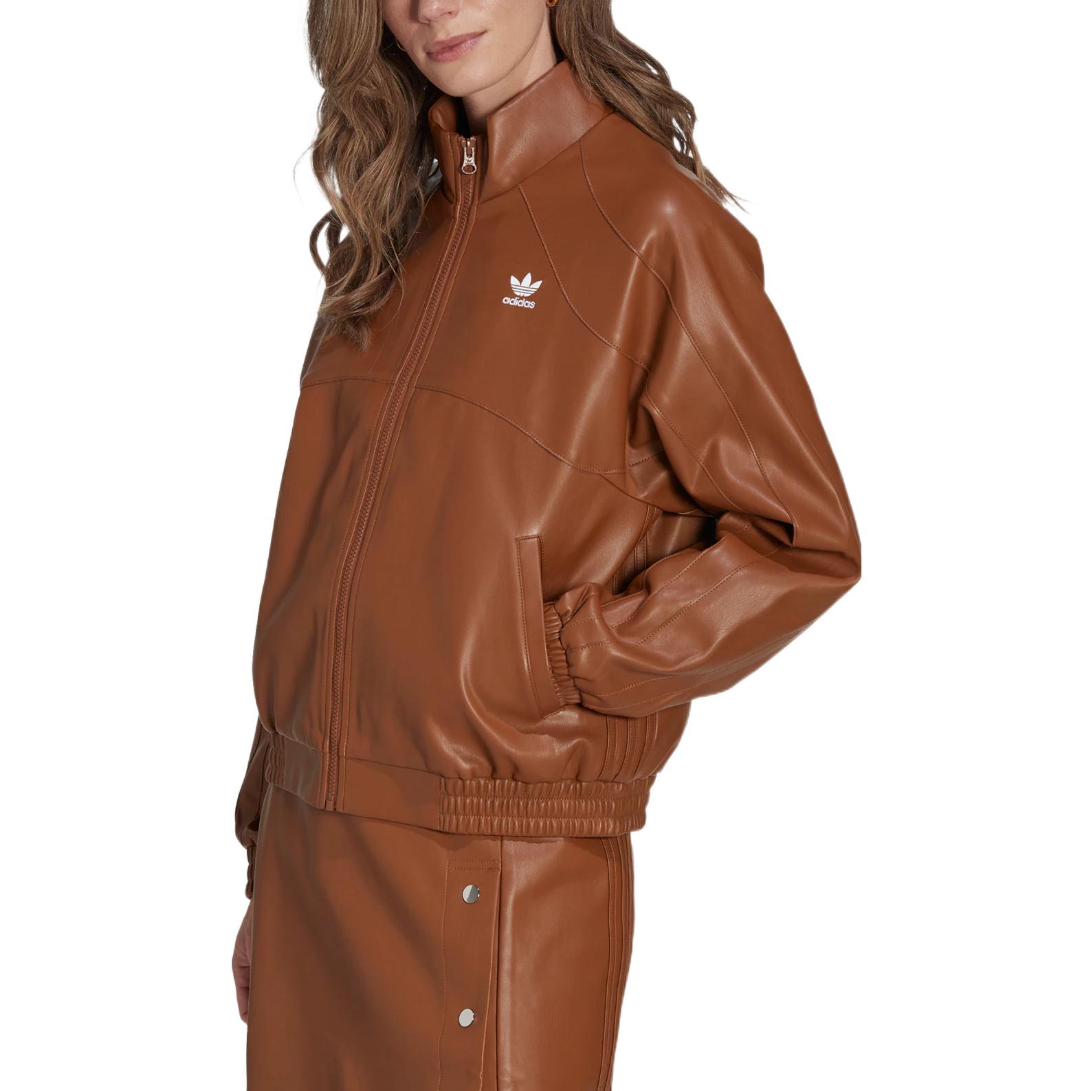 Shop (W) adidas Originals 仿皮革棕色外套 拉鏈立領外套 II6102