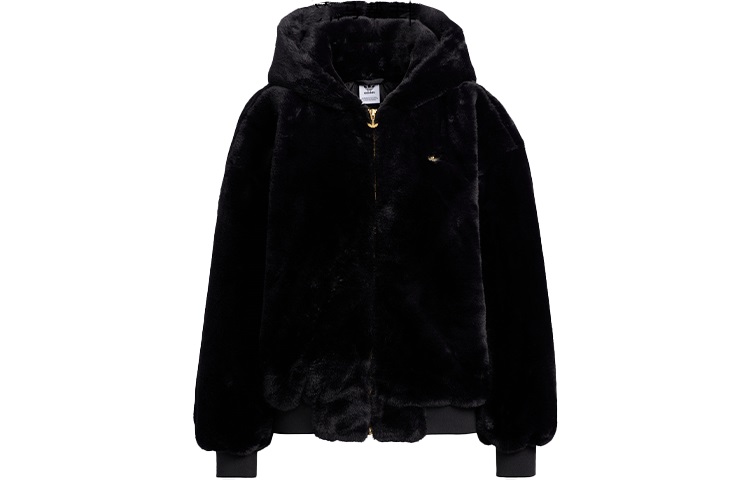 (Women) adidas Originals Fleece Fur Hoodie Jacket Black HC6600