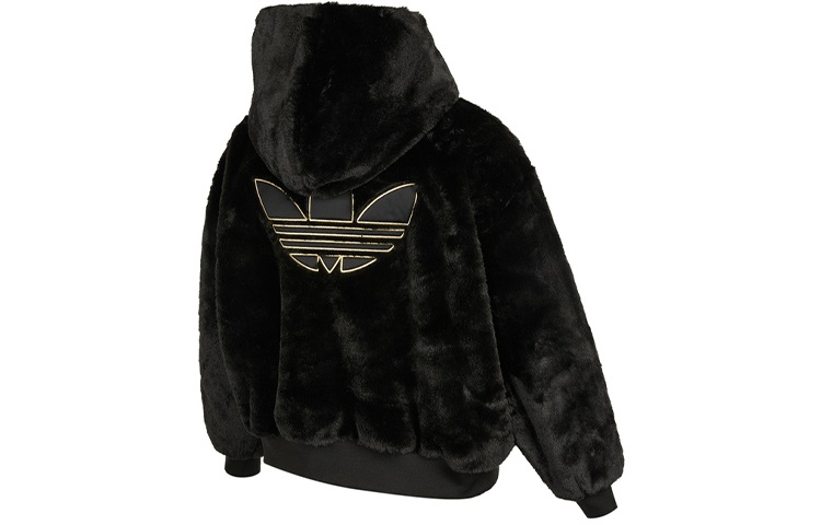 Lookbook (W) 阿迪达斯经典款黑色羊羔绒抓绒连帽夹克 HC6600