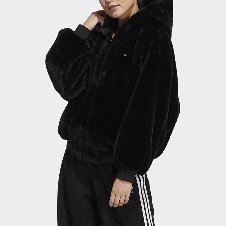 Shop (W) 阿迪达斯经典款黑色羊羔绒抓绒连帽夹克 HC6600