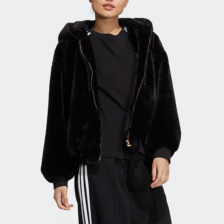 Details for (W) 阿迪达斯经典款黑色羊羔绒抓绒连帽夹克 HC6600
