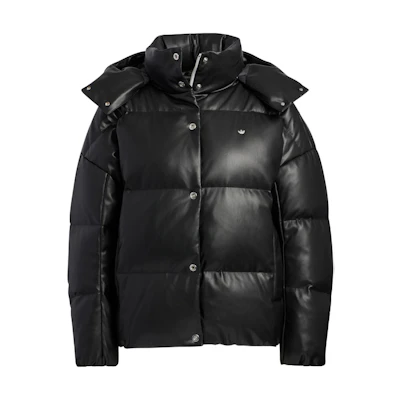 (Women) adidas Originals FW22 Black Hooded Down Jacket with Logo Embroidery. HS9526