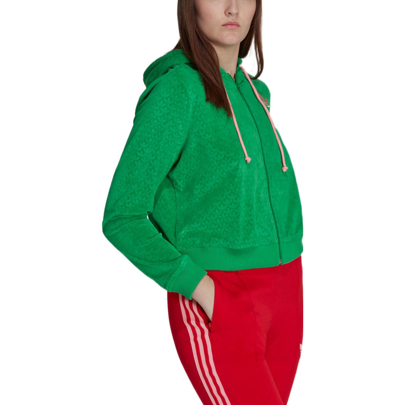 (Women) adidas Originals FW22 Retro Print Zip Hoodie Green Jacket IB2047 圖 5