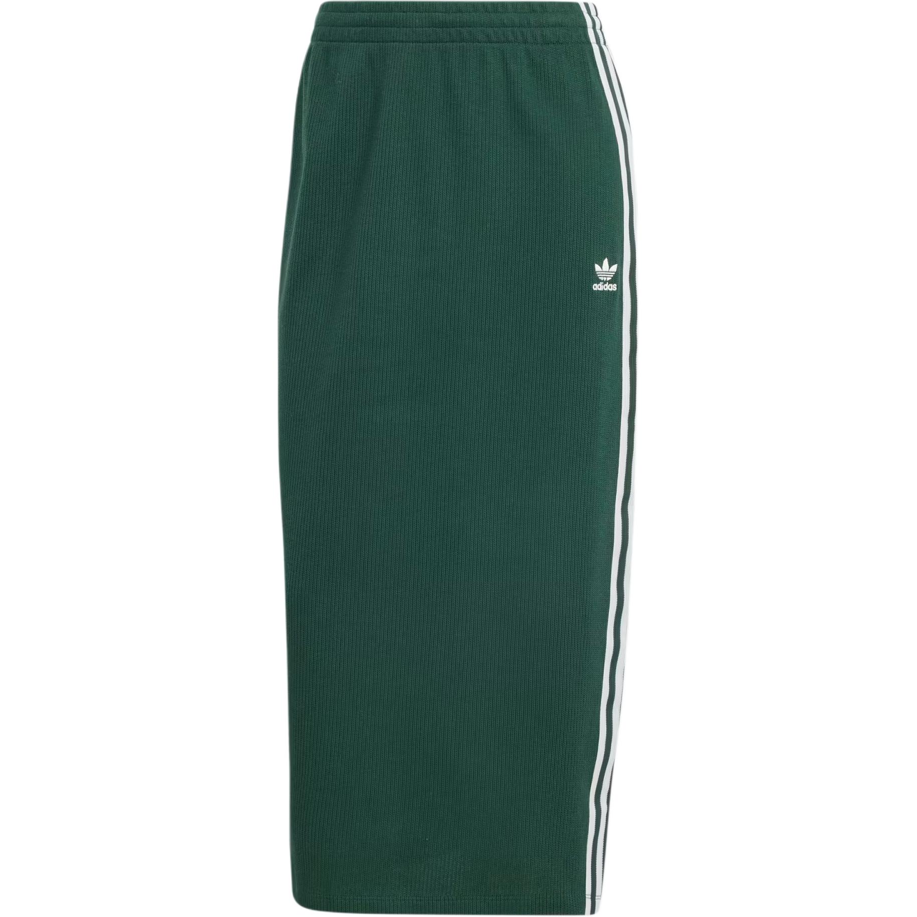 (Women) adidas Originals Green Striped Logo Embroidered Casual Ribbed Long Dress IW3167