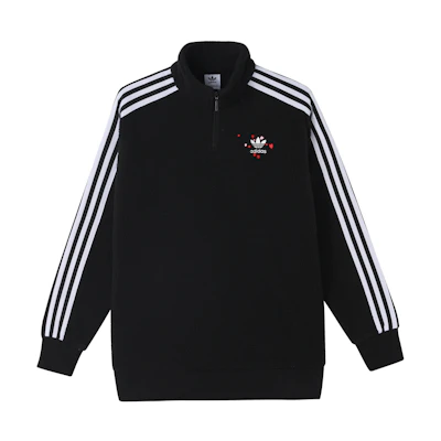 (Women) adidas Originals Half-Zip Striped Fleece Pullover Sweatshirt Black GK7170