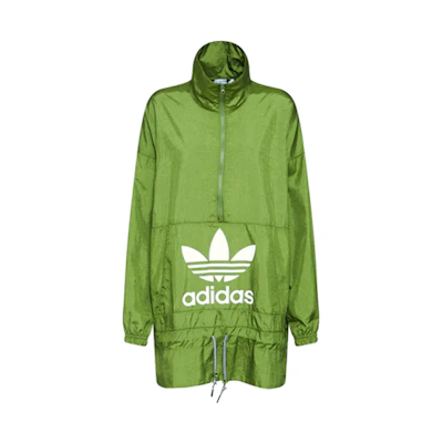 (Women) adidas Originals Half-Zip Windbreaker Jacket Green with Drawstring Hem ED7597