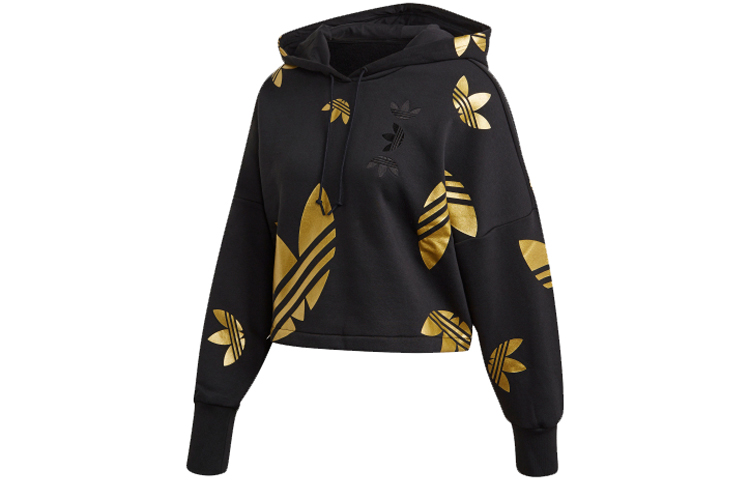 (Women) adidas Originals Large Logo Pullover Hoodie Black Casual Sweatshirt FS7224