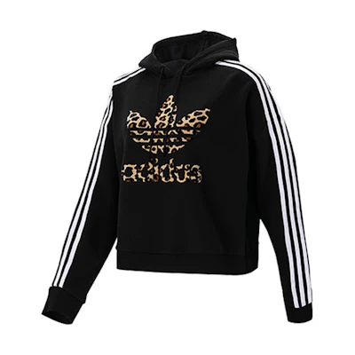 (Women) adidas Originals Leopard Stripe Logo Cropped Hoodie - Black GT5223