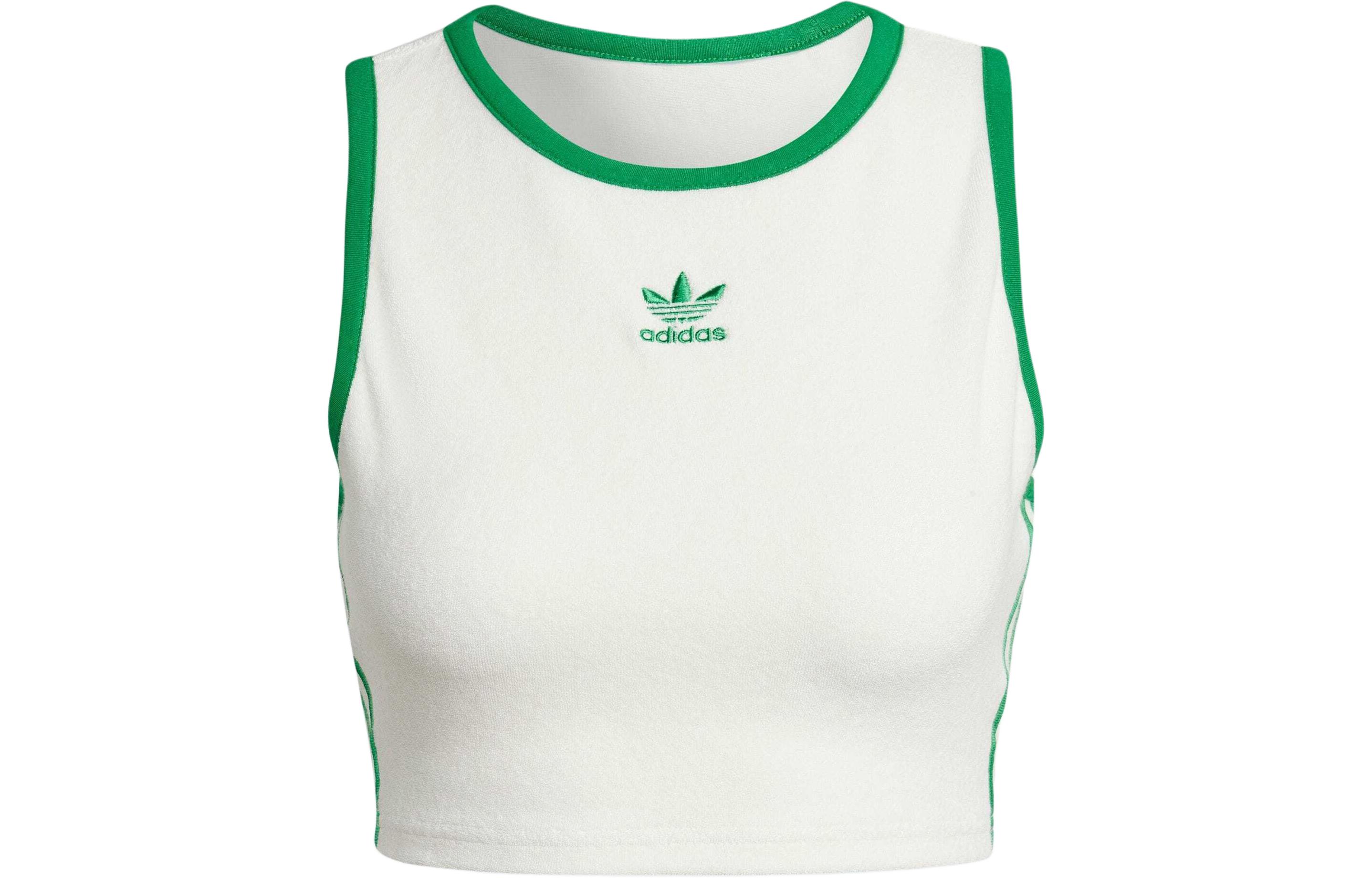 (Women) adidas Originals Logo Embroidered Sleeveless Crop Top White JH0622
