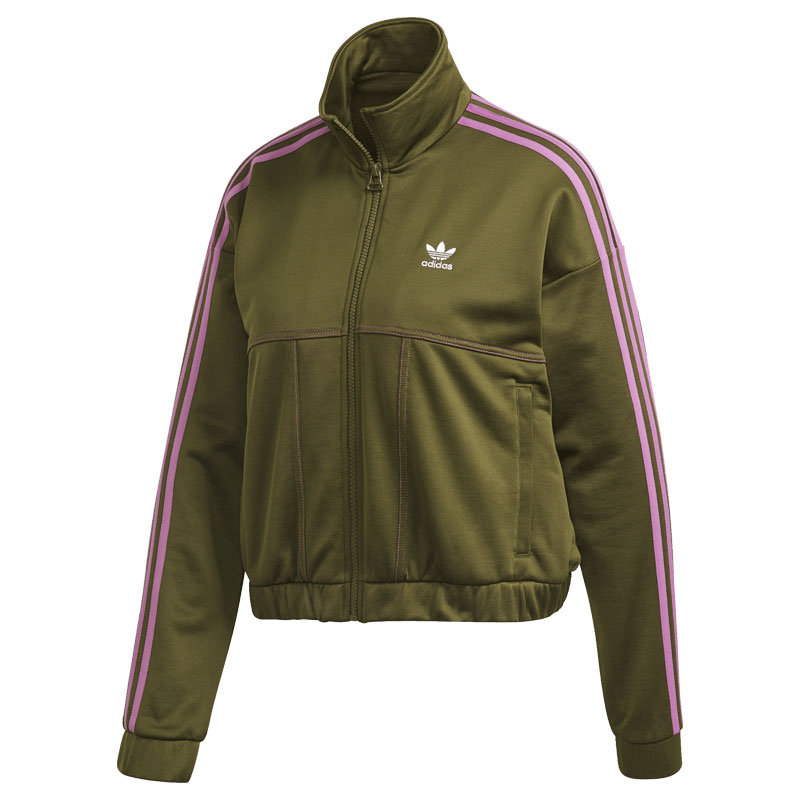 (Women) adidas Originals Logo Print Casual Striped Jacket Army Green FL4086