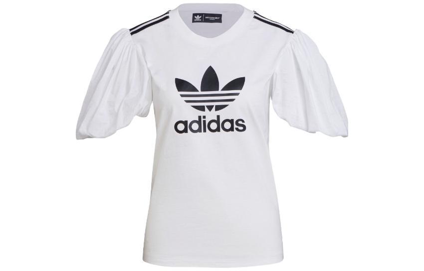 (Women) adidas Originals Logo Print Retro Bubble Sleeve Striped T-Shirt Women White H59038