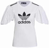(Women) adidas Originals Logo Print Retro Bubble Sleeve Striped T-Shirt Women White H59038 (Women) adidas Originals Logo Print Retro Bubble Sleeve Striped T-Shirt Women White H59038