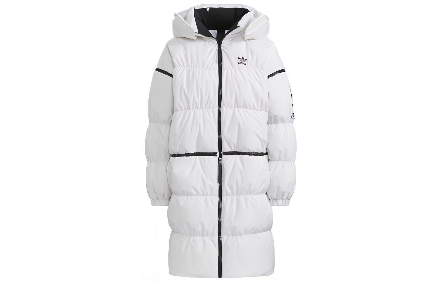 (Women) adidas Originals Long Zip Down Jacket Winter White Hooded Puffer Coat. HF1582