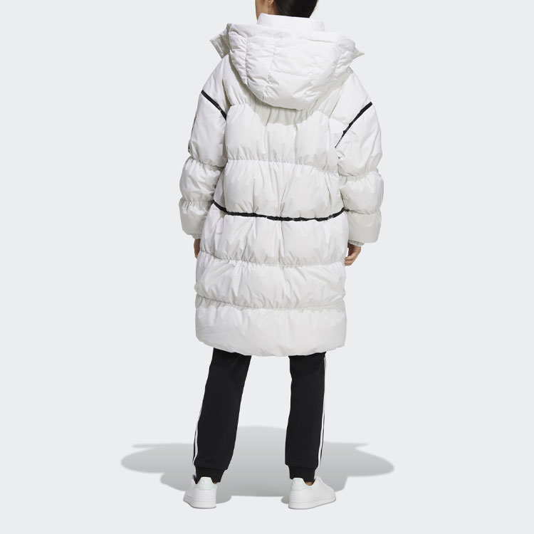 Shop (W) アディダスオリジナルス 冬用ロングフードパファージャケット ホワイトダウンコート HF1582
