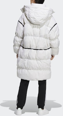 (W) アディダスオリジナルス 冬用ロングフードパファージャケット ホワイトダウンコート HF1582 Shop (W) アディダスオリジナルス 冬用ロングフードパファージャケット ホワイトダウンコート HF1582