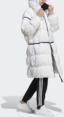 (W) アディダスオリジナルス 冬用ロングフードパファージャケット ホワイトダウンコート HF1582 Purchase (W) アディダスオリジナルス 冬用ロングフードパファージャケット ホワイトダウンコート HF1582